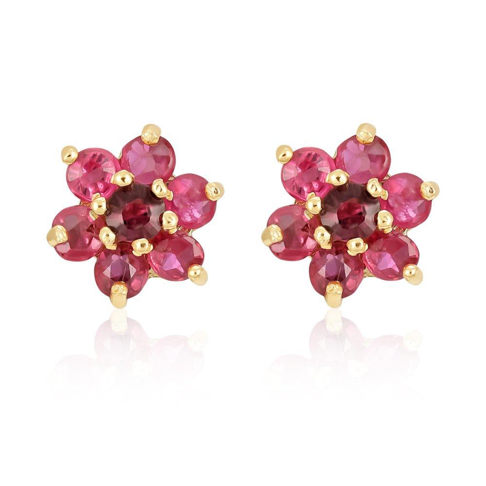 9ct Yellow Gold Ruby Flower Studs
