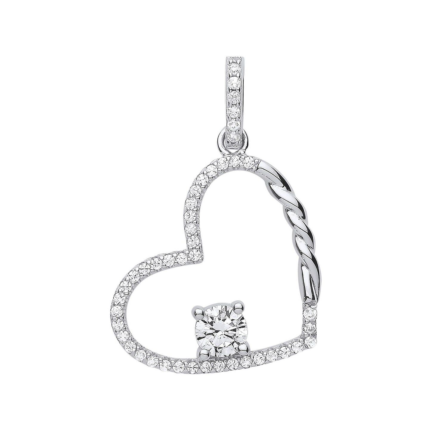 Silver Single Cubic Zirconia Heart Drop Pendant