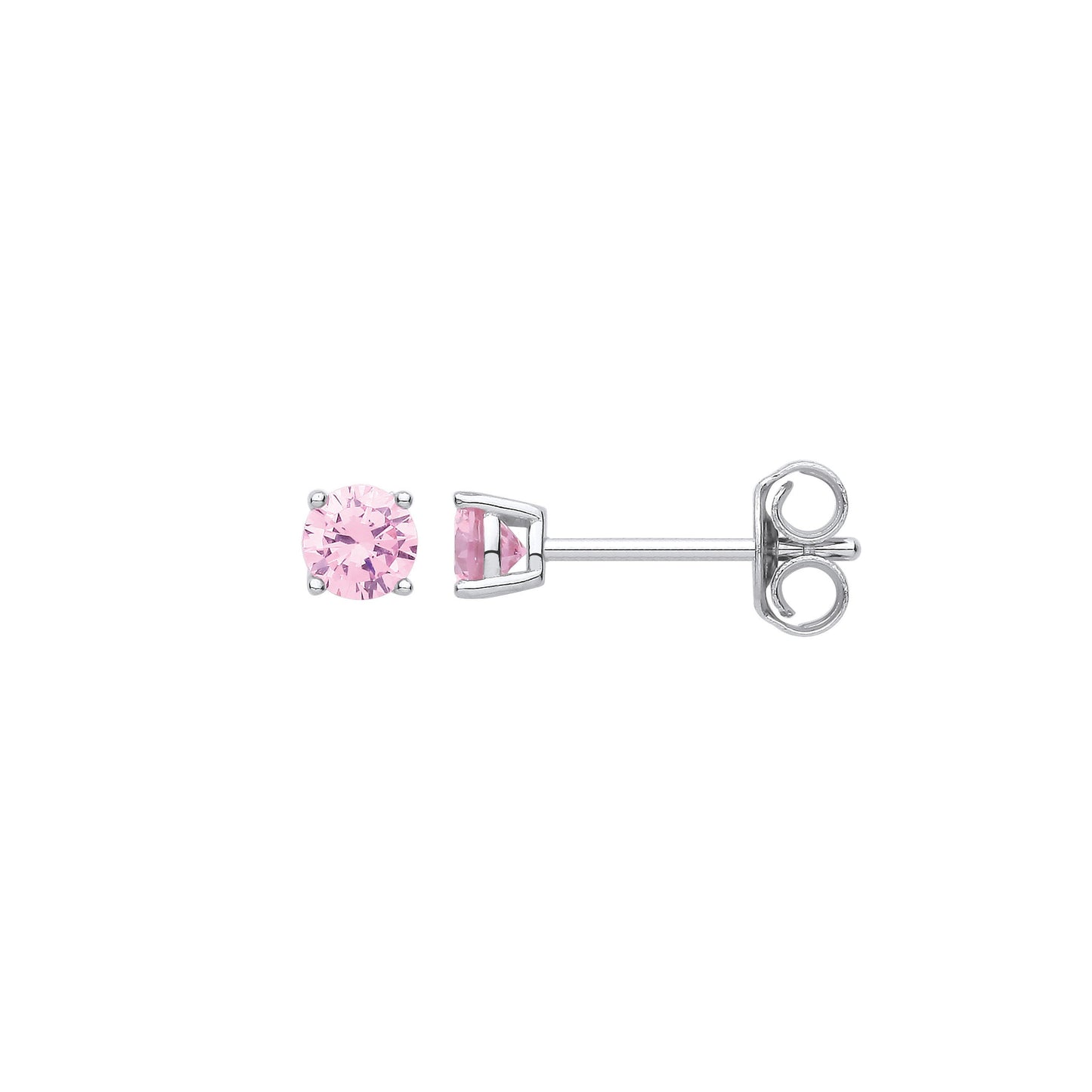 Silver PINK Cubic Zirconia Round Brilliant 4mm Studs