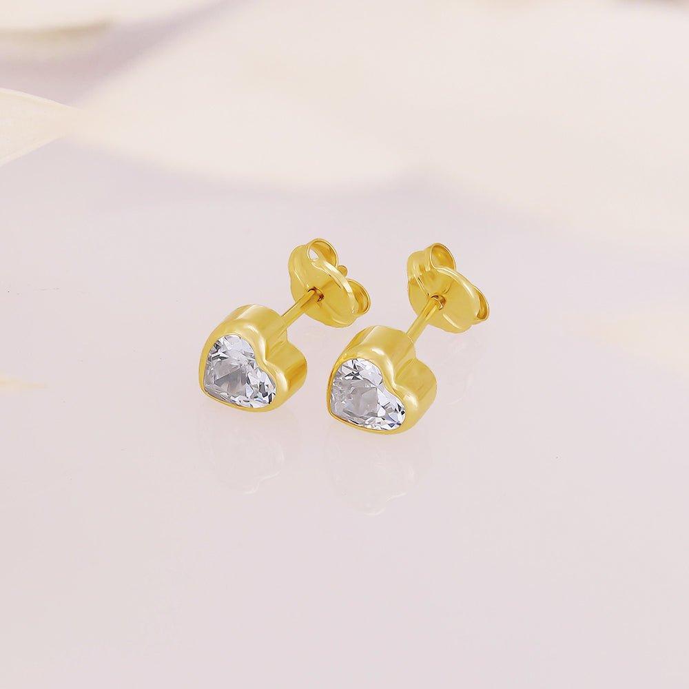 9ct Yellow Gold Rubover Set Heart Shaped Cubic Zirconia Studs