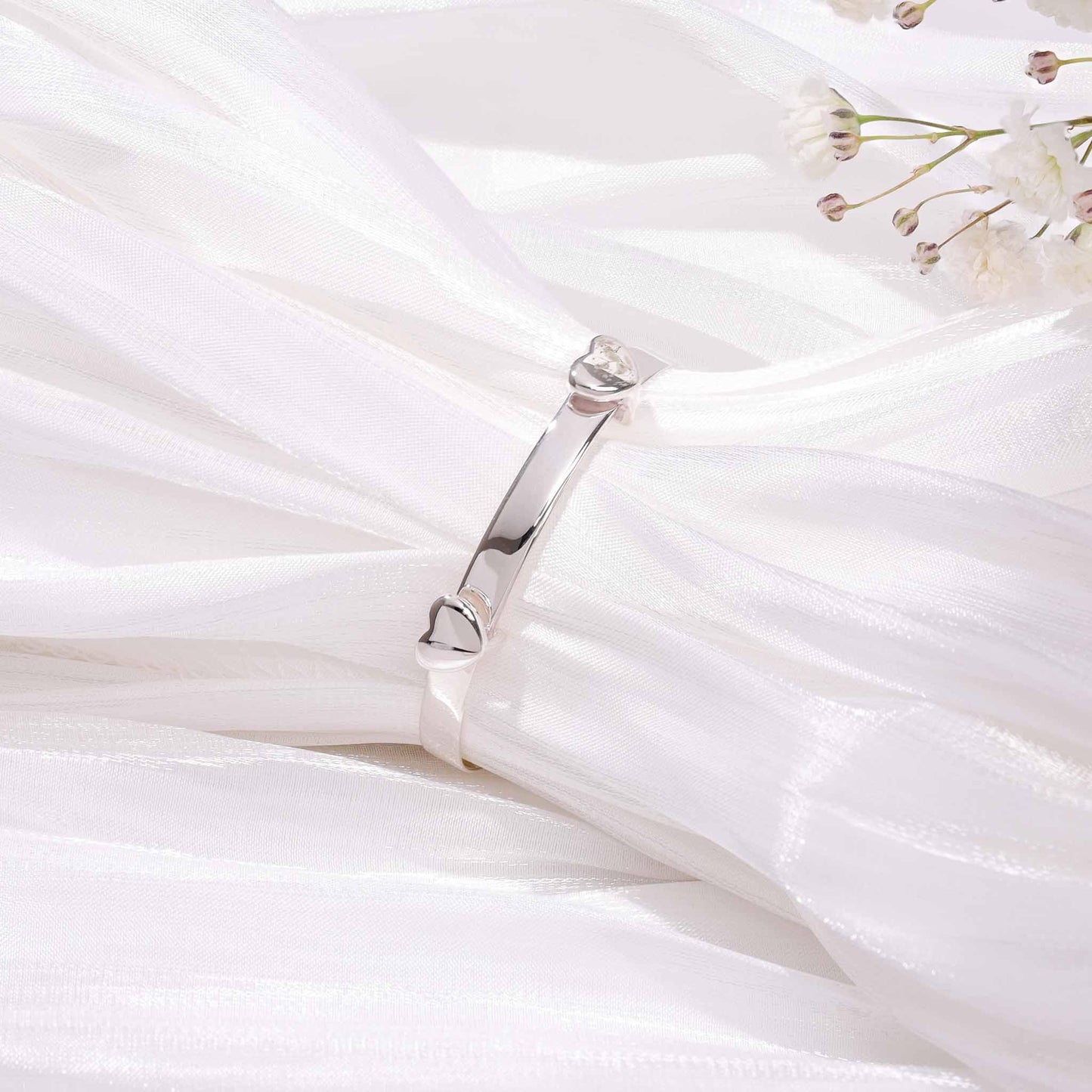 Silver Expandable Heart Baby Bangle