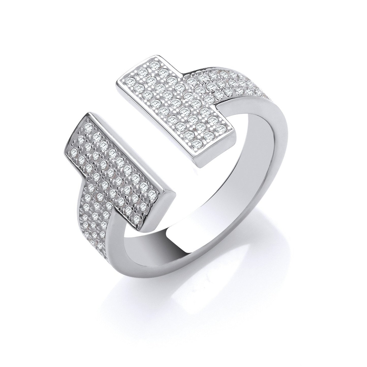 Silver T-Bar Cubic Zirconia Ring