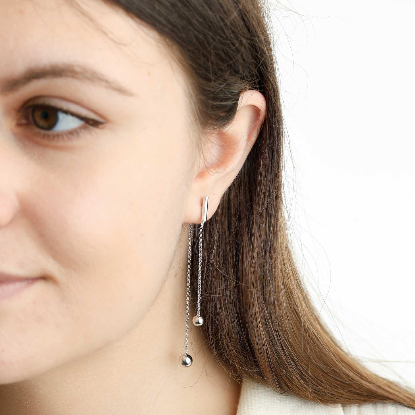 Silver Two Strand Ball Drop Earrings