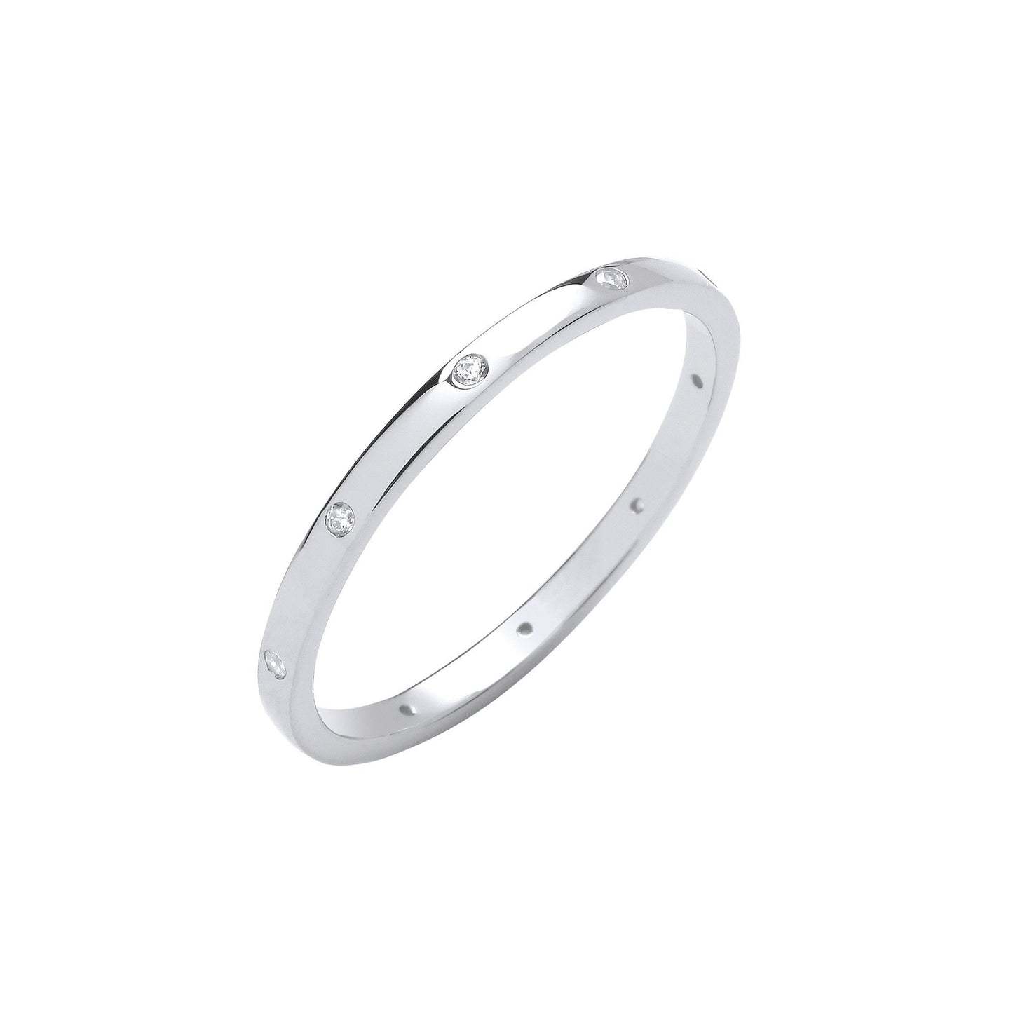 Silver Cubic Zirconias Court Shape 2mm Wedding Band