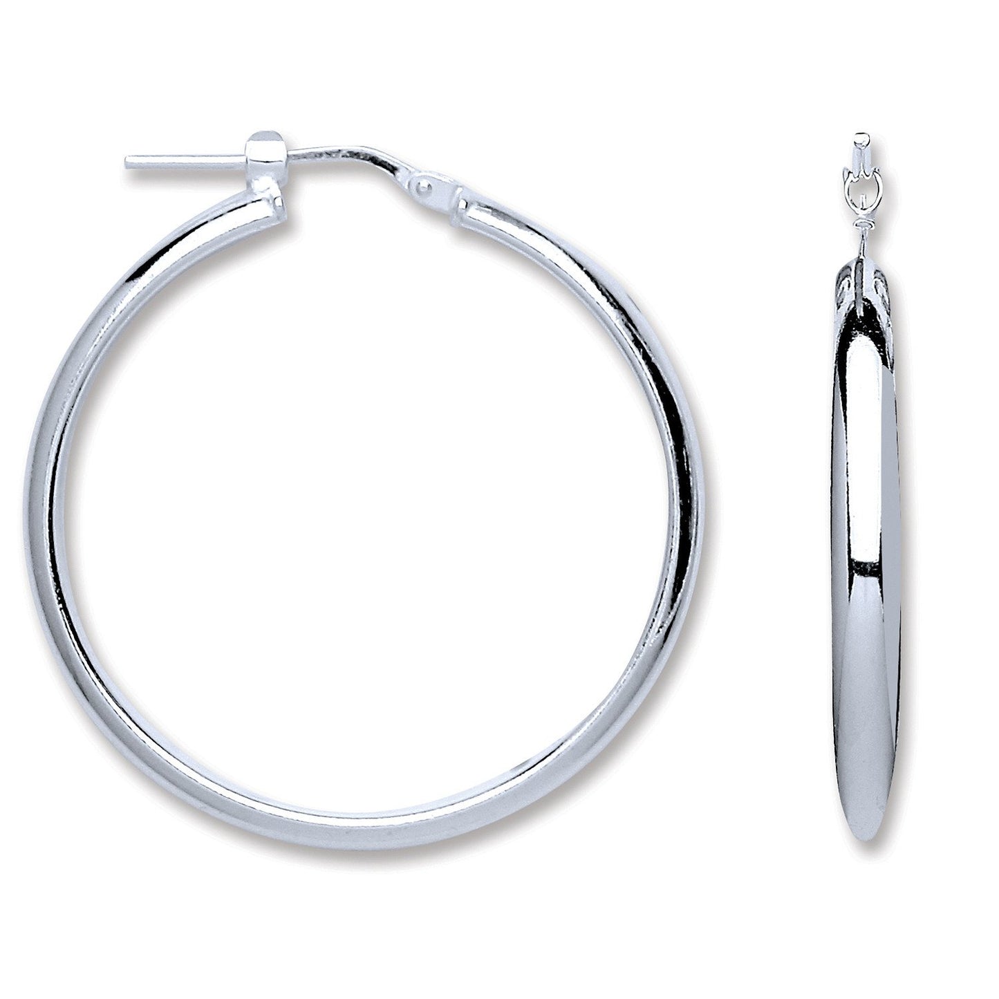 Silver D-Shaped Wedds Hoop Earrings - 3.9mm