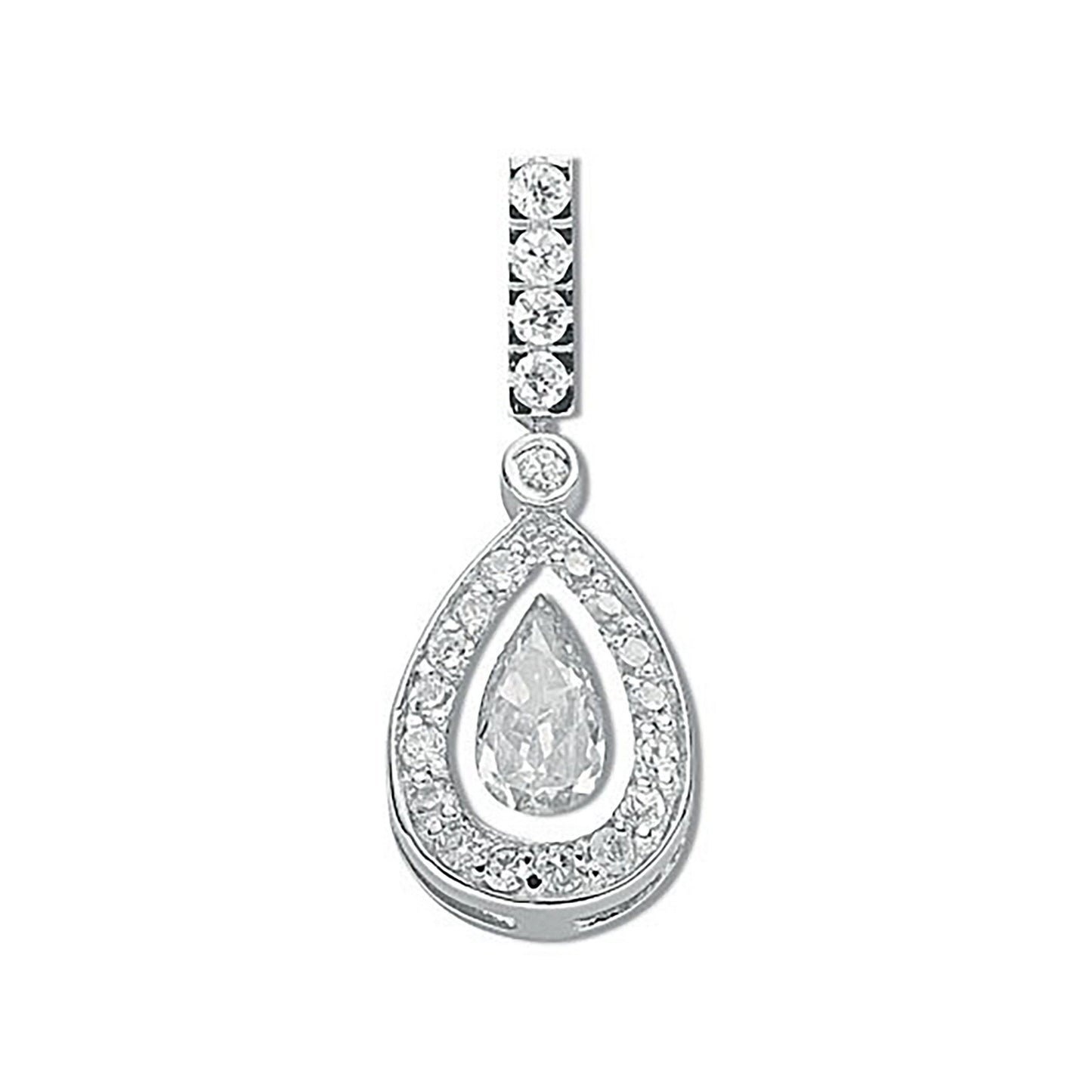 Silver Pear Cut Cubic Zirconia Cluster Drop Pendant - 9.8mm