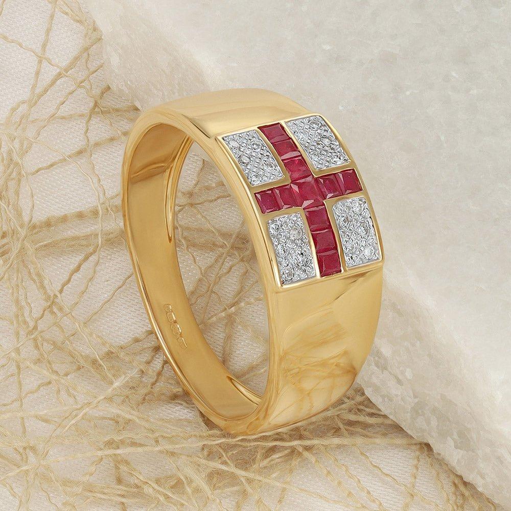 9ct Yellow Gold 0.10ct Diamond & 0.70ct Ruby Saint George Ring