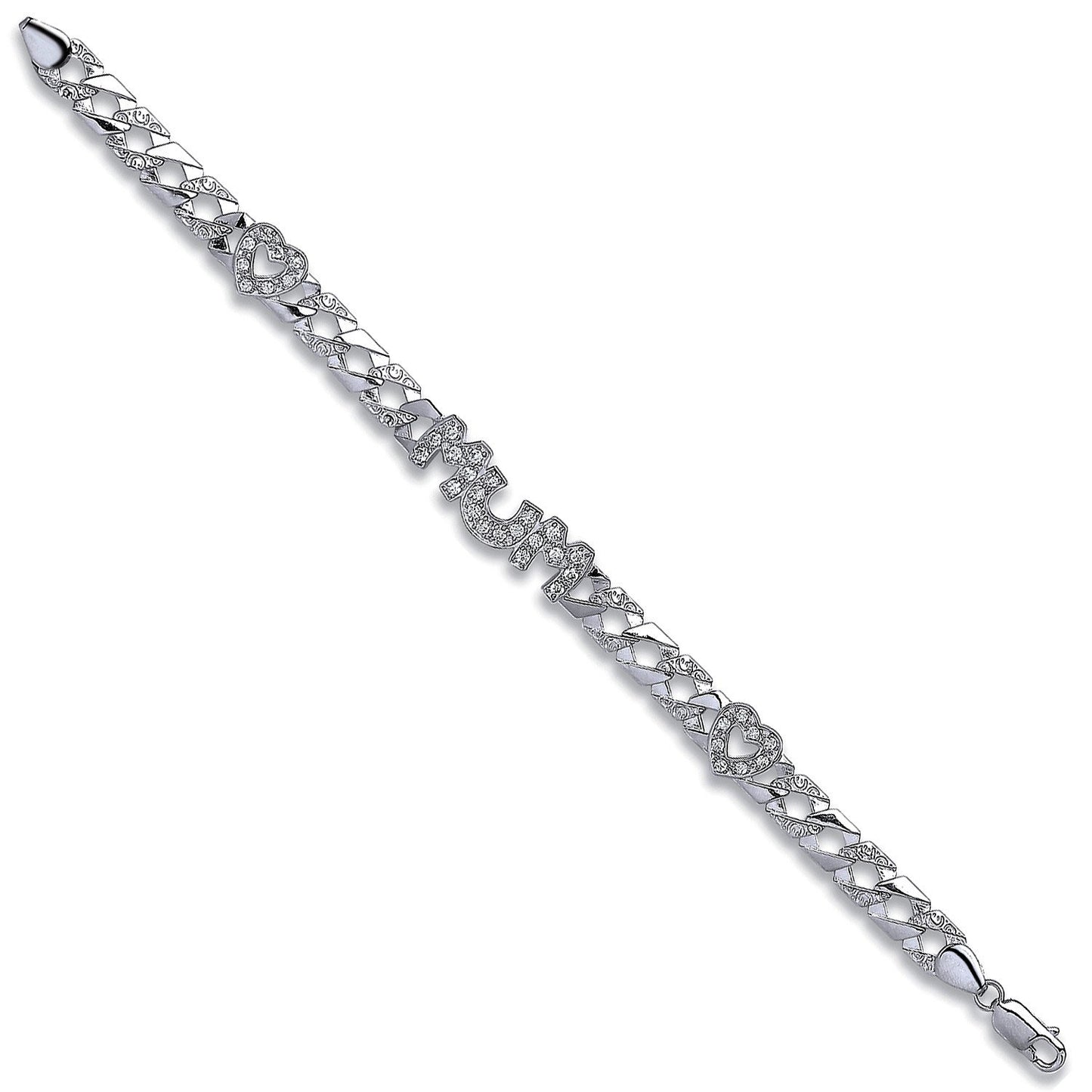 Silver Cubic Zirconia Mum & Heart Bracelet