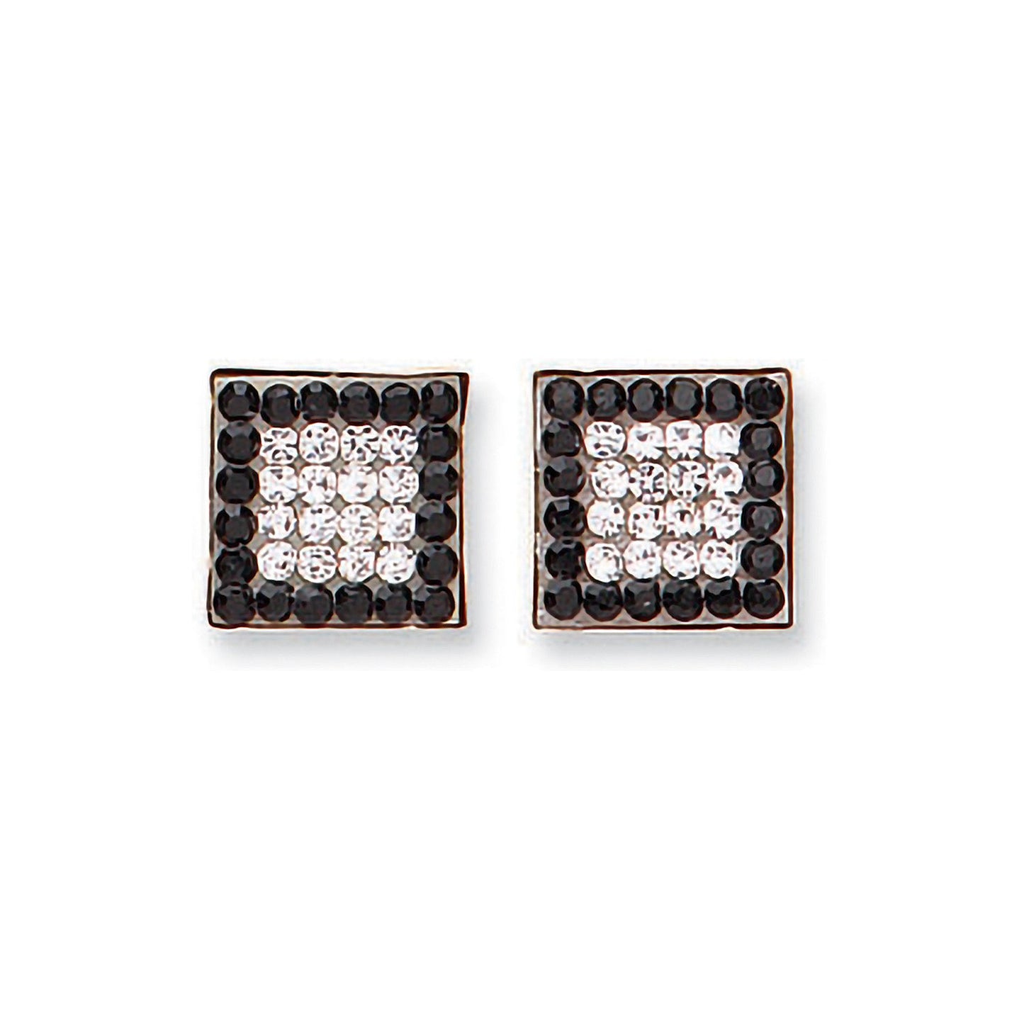 9ct Yellow Gold Black & White Cubic Zirconia Square Studs