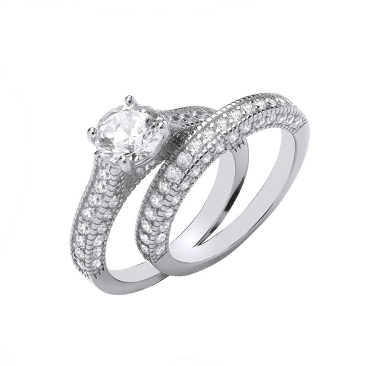 Silver Bridal Set S/S Fancy Half Eternity Rings