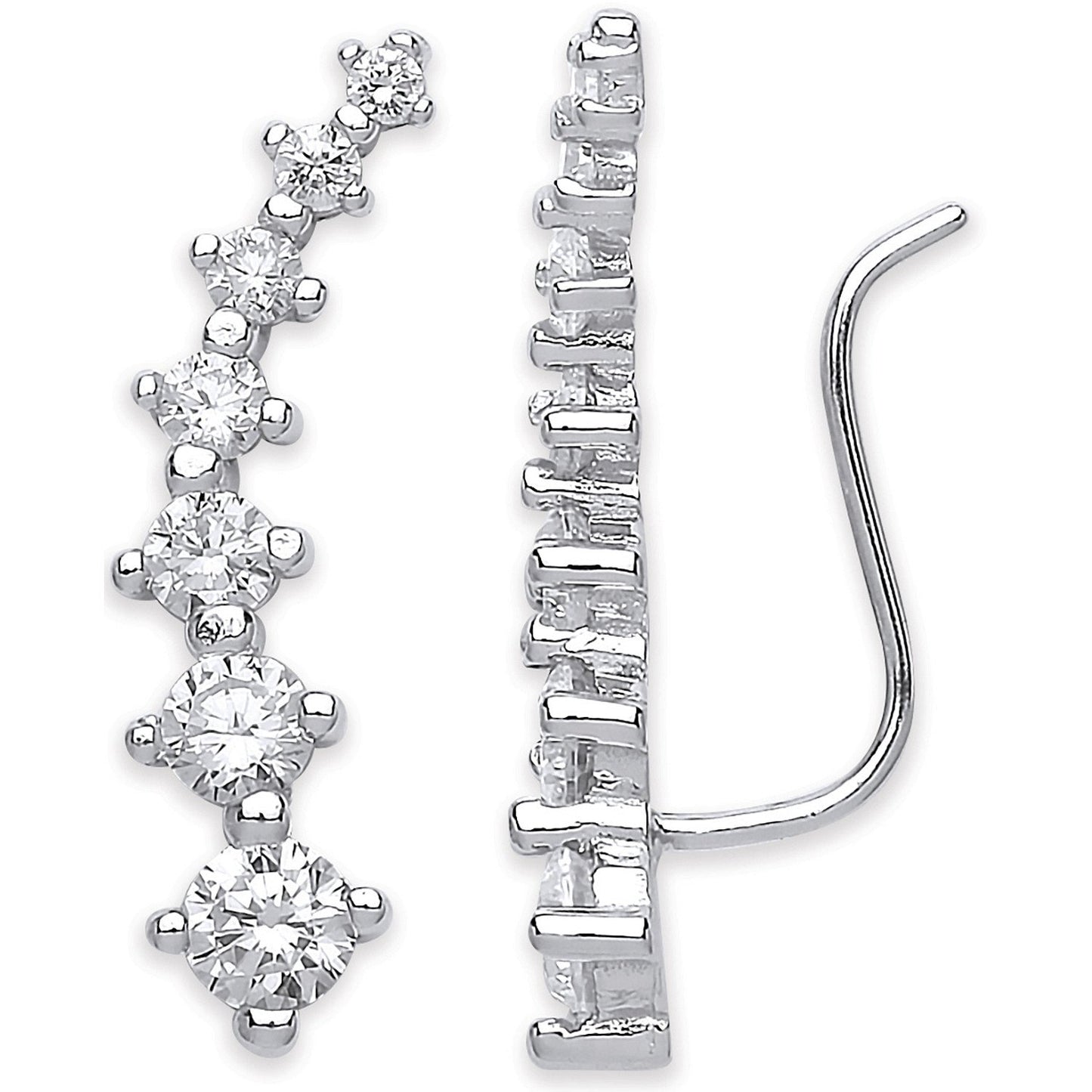 Silver Arc-Shaped Ear Hook Claw Set Cubic Zirconia Ear Clip Earrings