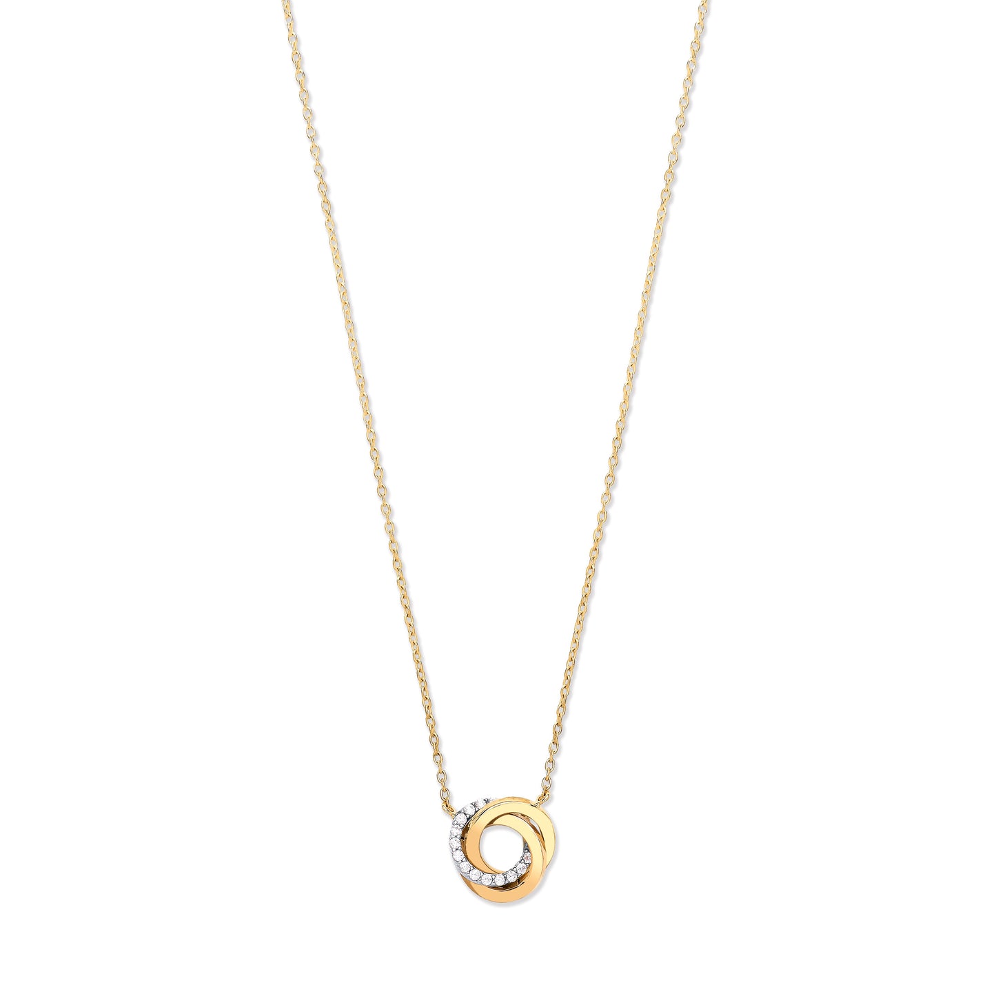 Yellow, White & Rose Gold Entwined 3 Rings Cubic Zirconia Necklace