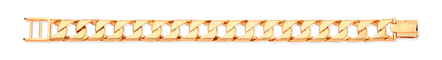 Yellow Gold 12mm Casted Grain Edge Gents Bracelet