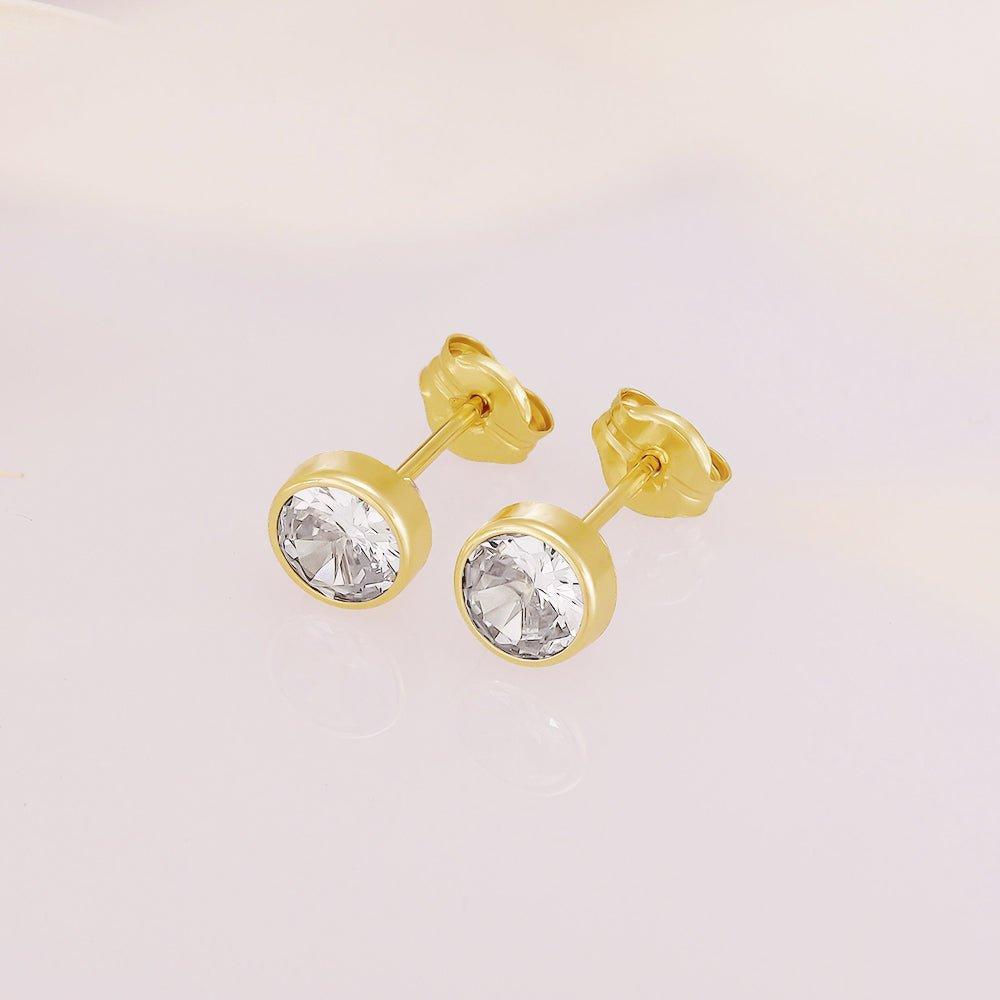 9ct Yellow Gold 5mm Rubover Set Cubic Zirconia Studs