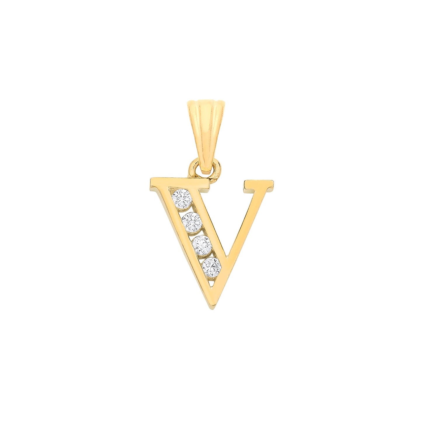 Yellow Gold Channel Set Cubic Zirconia Initial Pendants