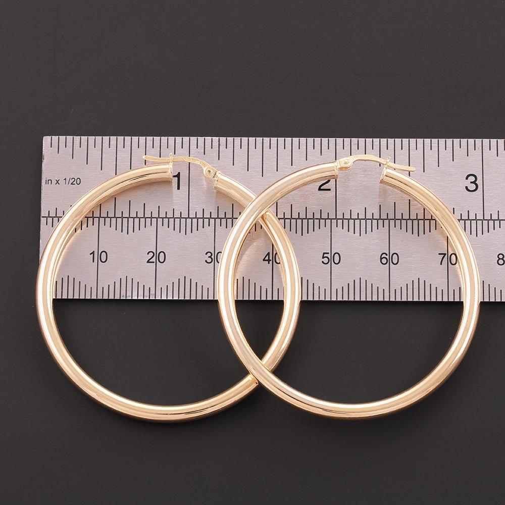 Yellow Gold 46mm Plain Tube Hoop Earrings