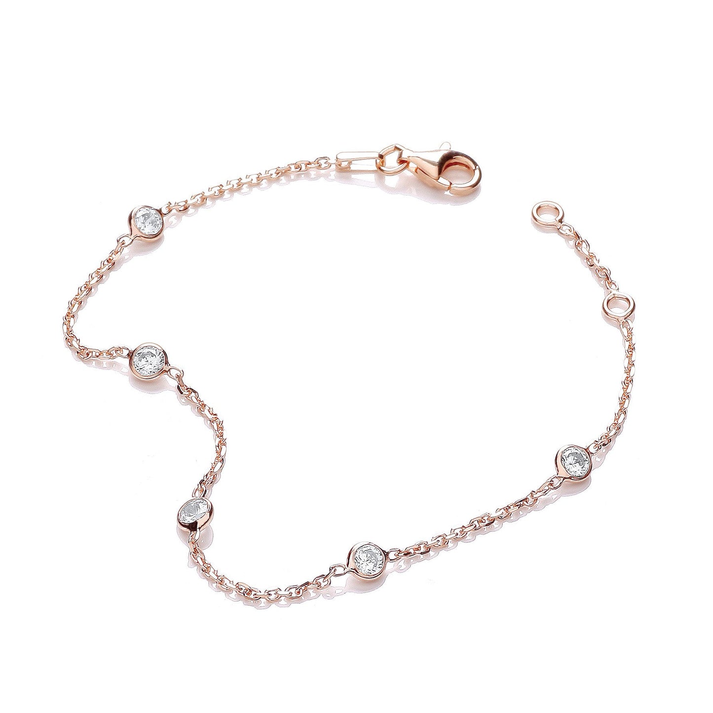 Rose Coated Rubover 5 Cubic Zirconias Bracelet 7"