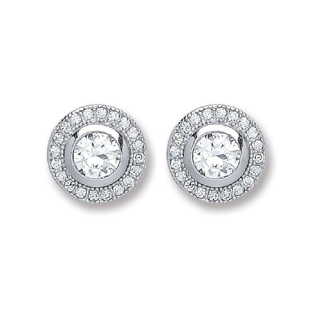 Silver Round Cubic Zirconia Stud Earrings - 2.2g