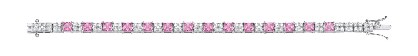 Silver Pink and Clear Cubic Zirconia Tennis Ladies 6.2mm Bracelet