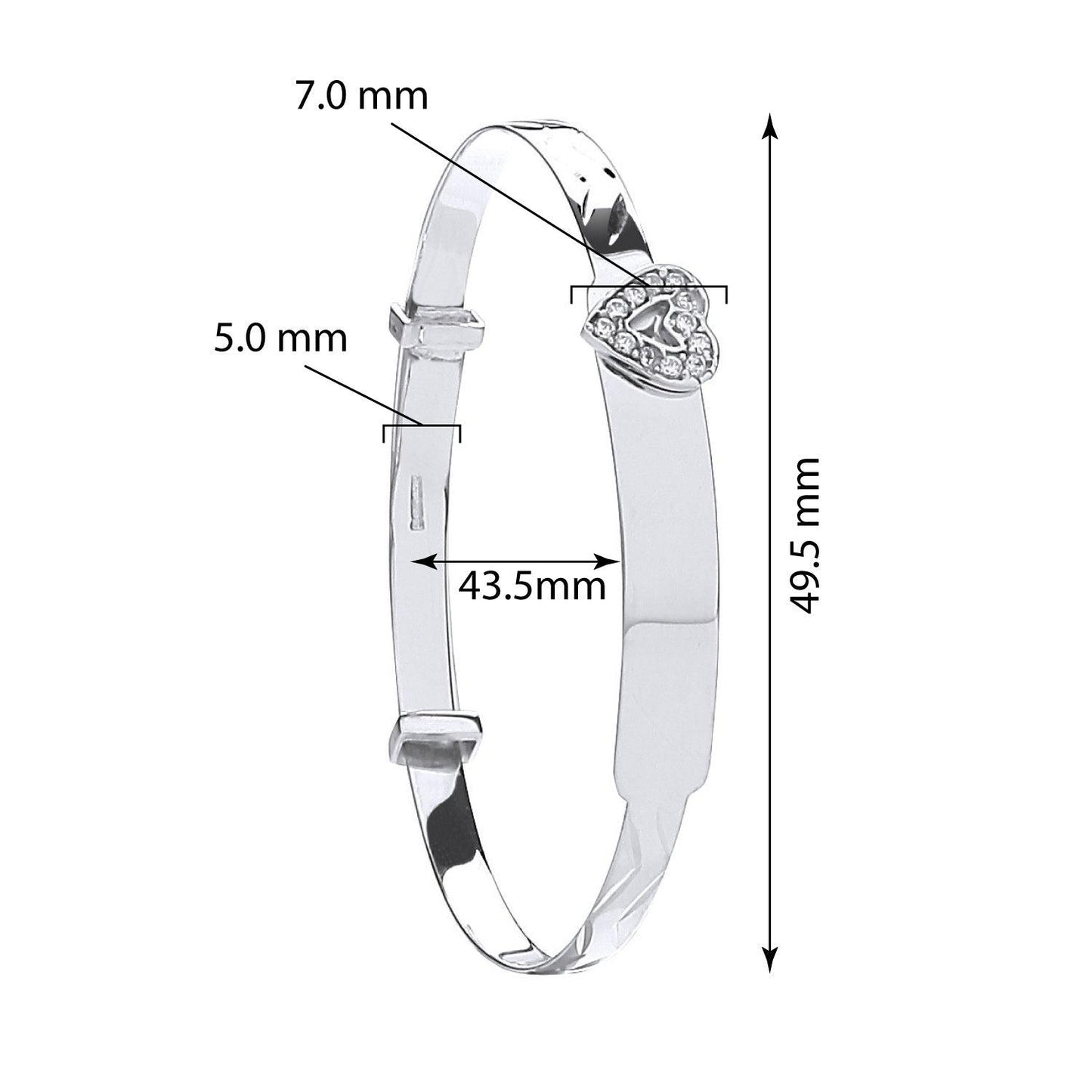 White Gold Diamond Cut Expandable Baby Bangle Cubic Zirconia Heart