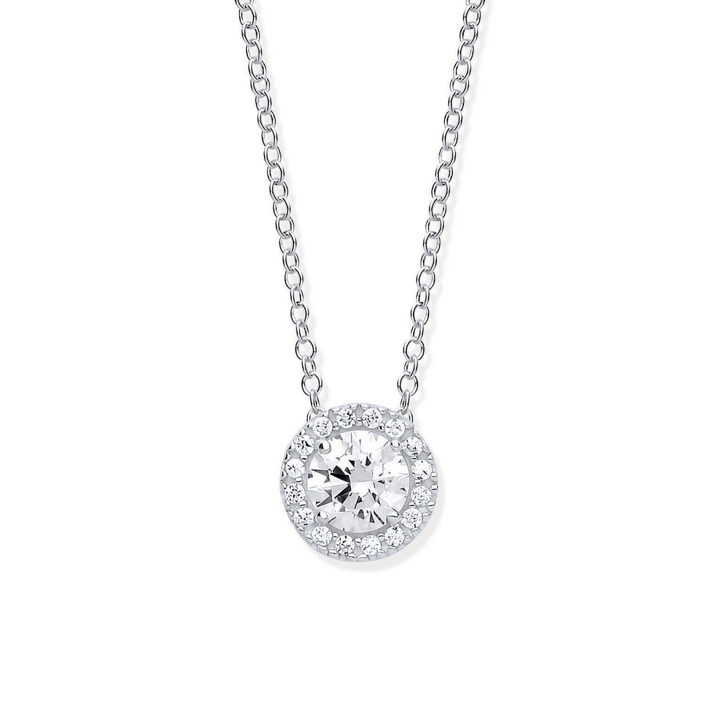White Gold Round Cubic Zirconia Pendant on 18" Chain