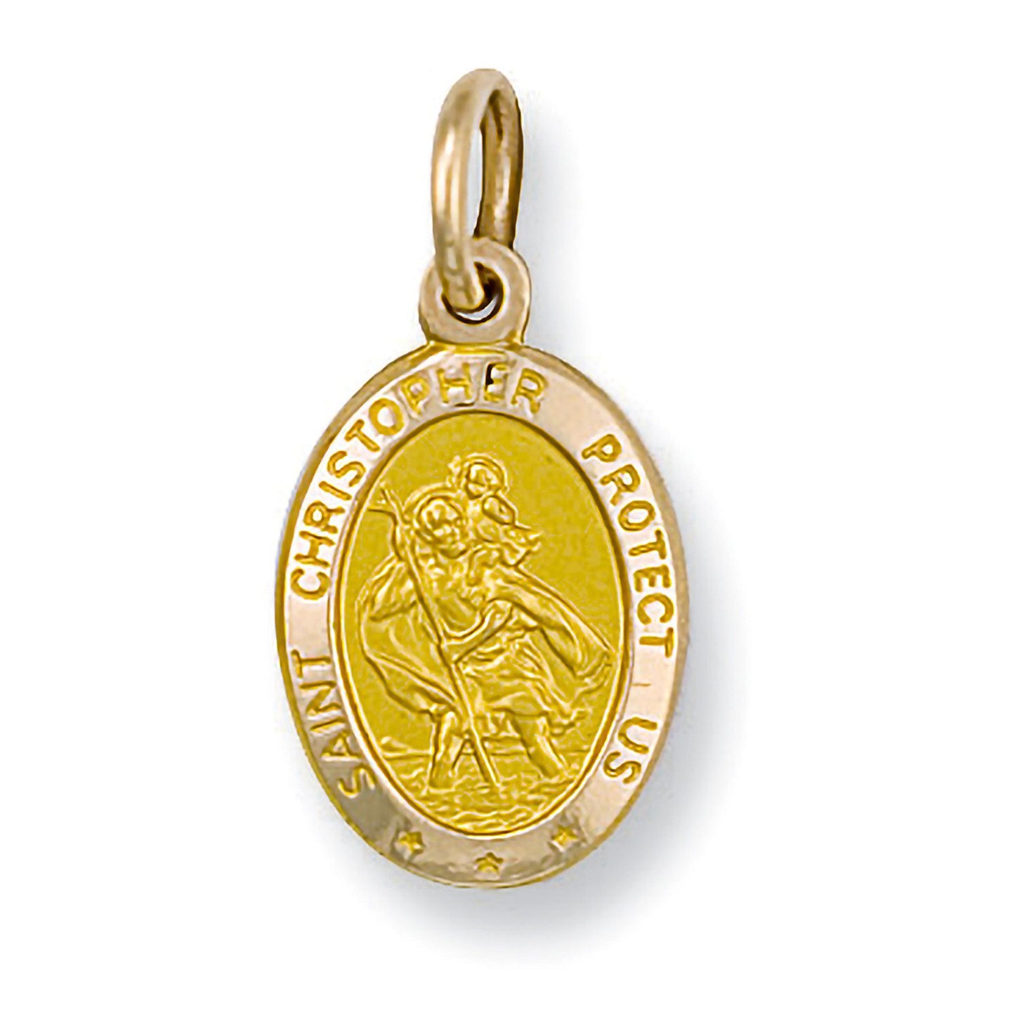 Yellow Gold Oval St. Christopher Protect Us Pendant - 12.2mm