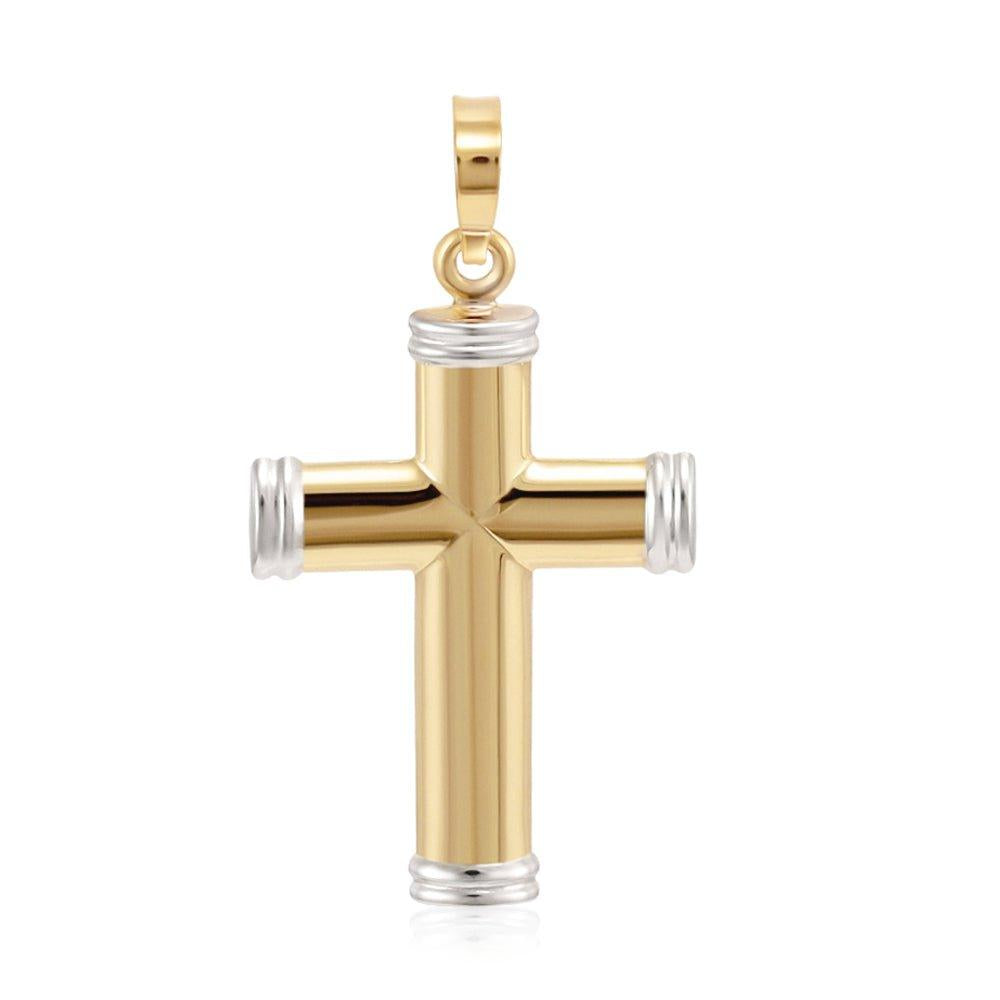 Yellow and White Gold Hollow Tube Plain Cross
