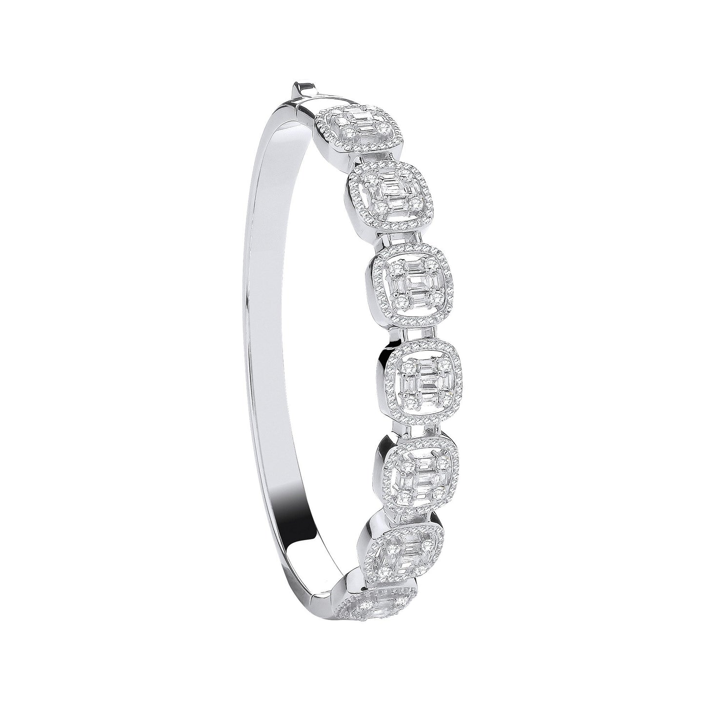 Baguette & Round Cubic Zirconias Halo Style Bangle