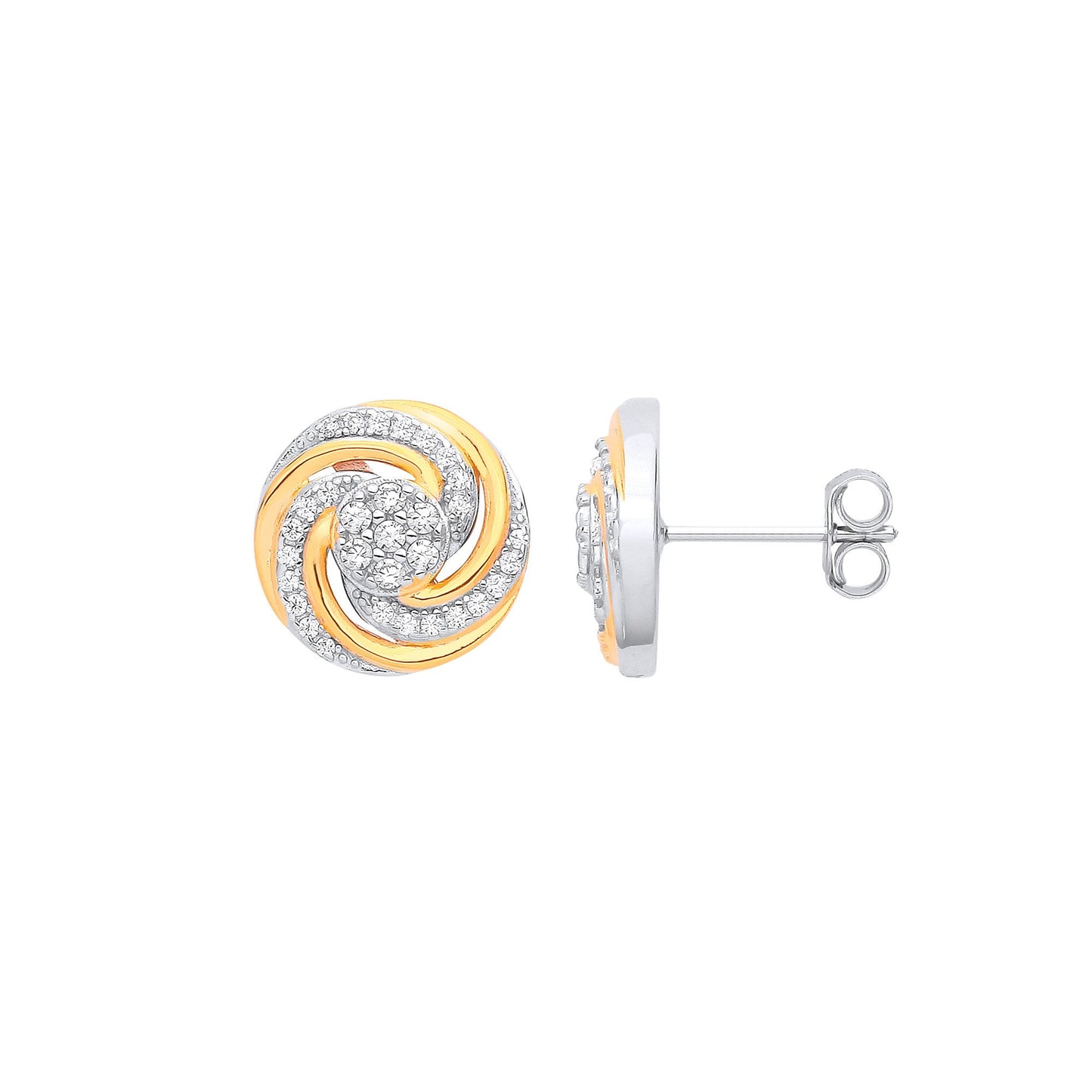 Silver & Yellow Gold Plated Swirl Stud