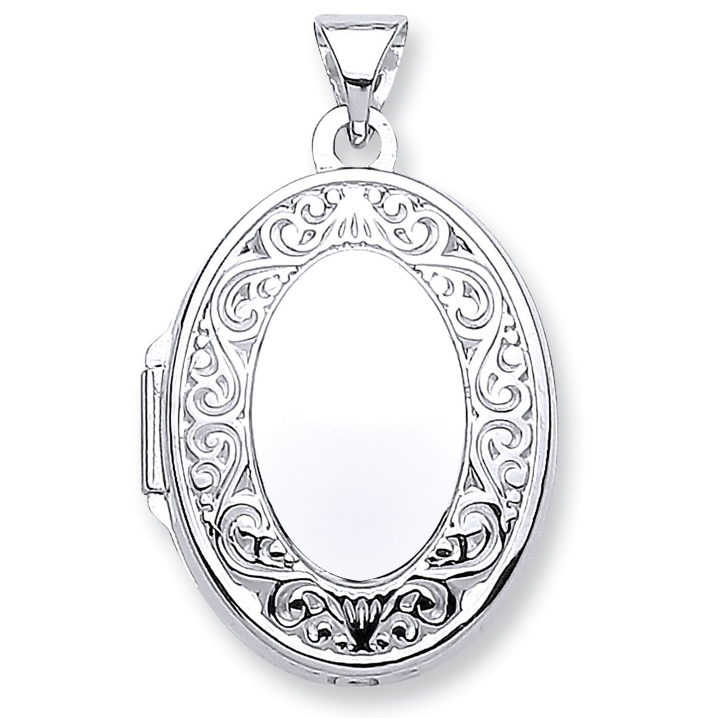 White Gold Oval Shape Locket with edge design