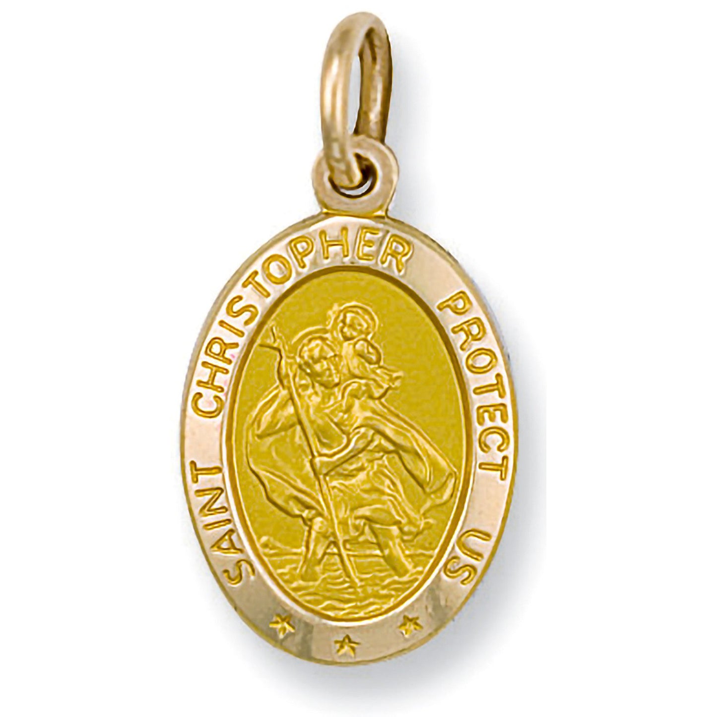 Yellow Gold Oval St. Christopher Protect Us Pendant - 3.0g