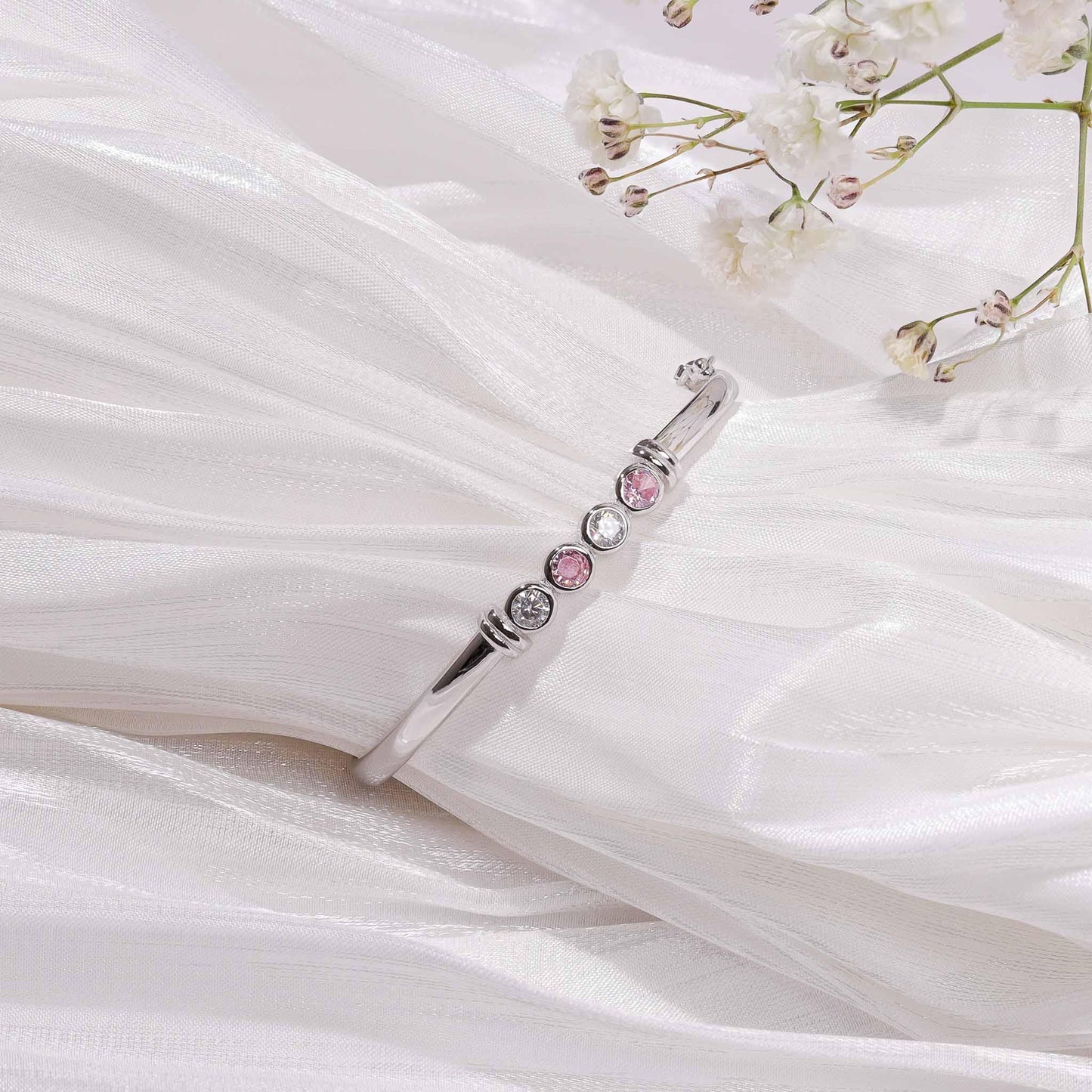 Silver Baby White & Pink Cubic Zirconia Bangle