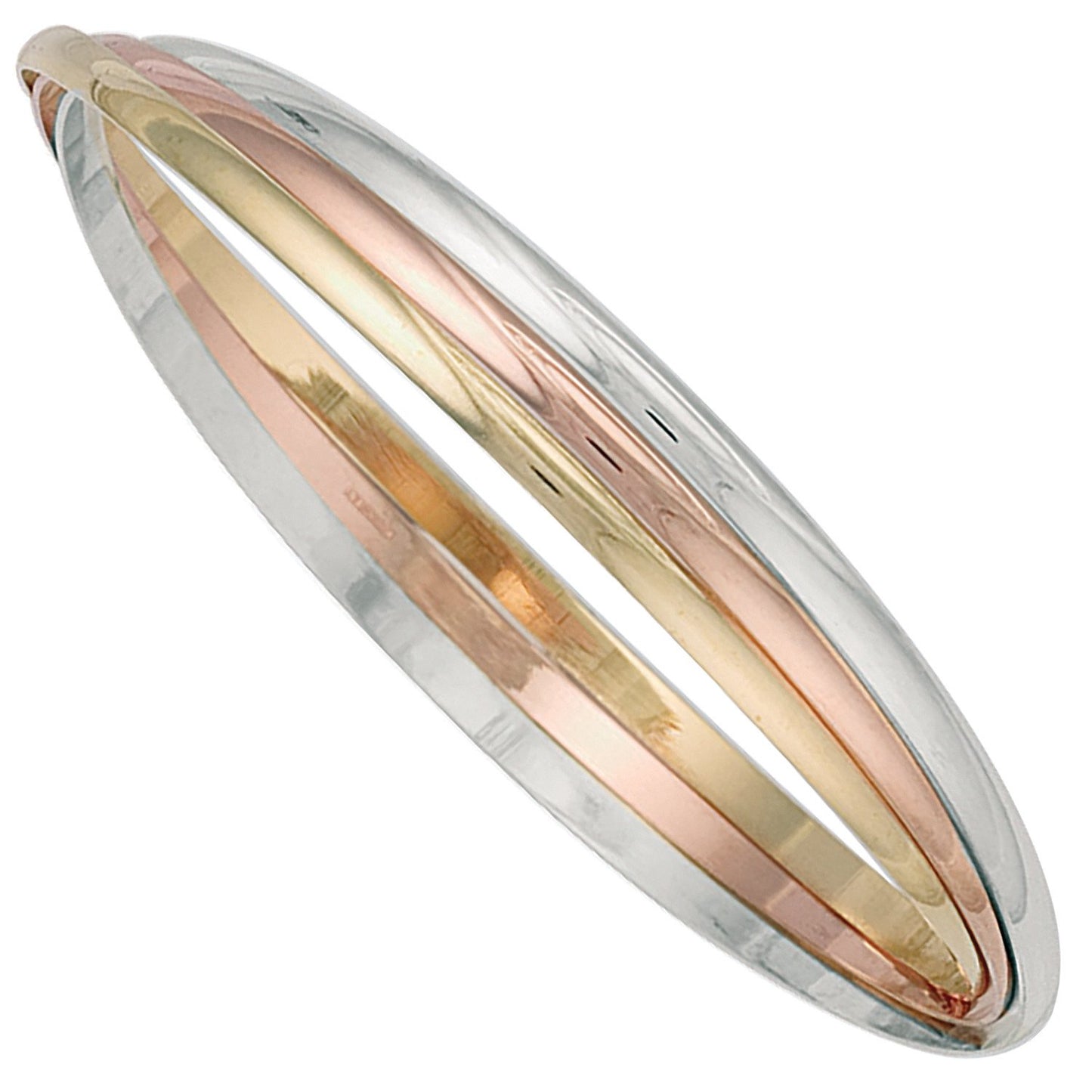 Yellow, White & Rose Gold 3mm Russian Wedding Bangle