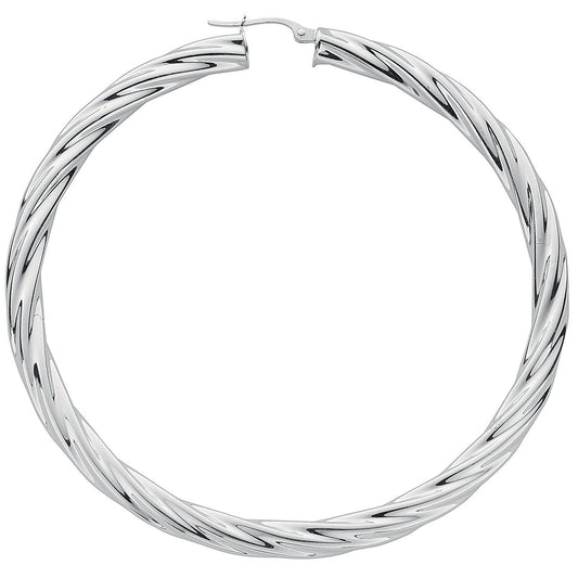 Silver Twisted Hoop Earrings - 5.1mm - 15.4g