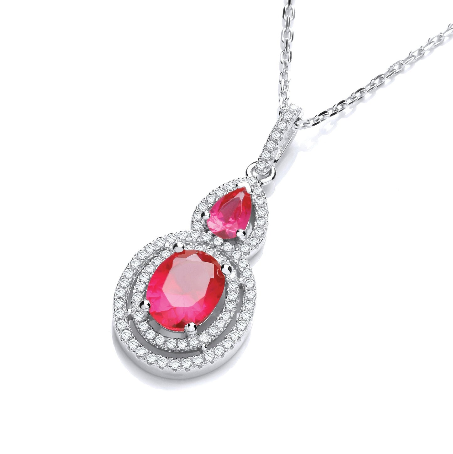 Micro Pave Red & White Drop Pendant with 18" Chain