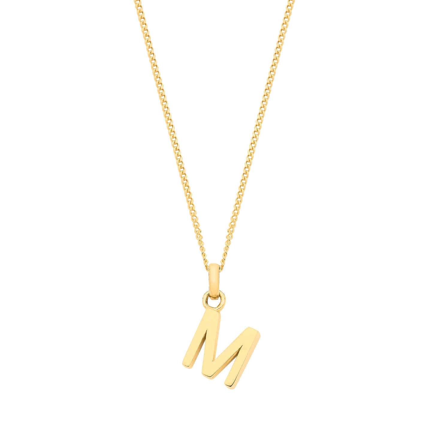Yellow Gold Small Plain Initial on 18" Curb Chain