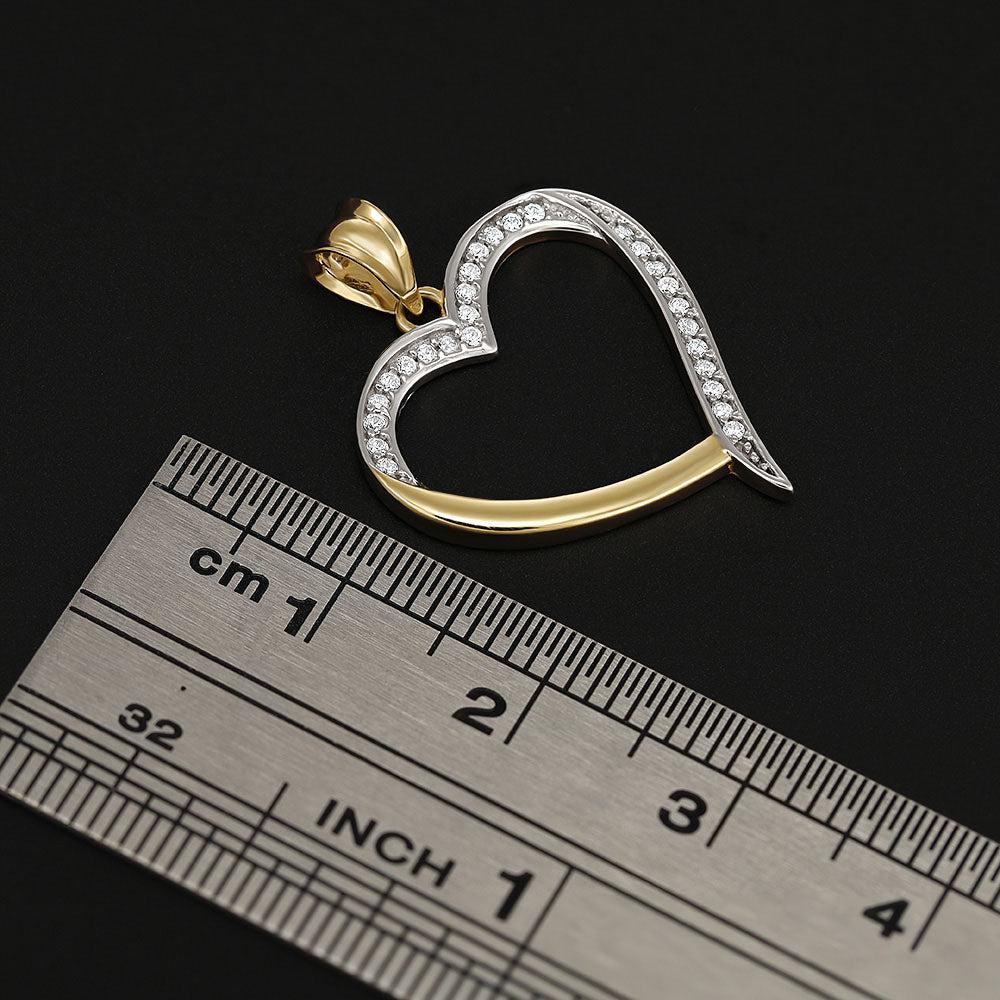 Yellow and White Gold Cubic Zirconia Heart Pendant