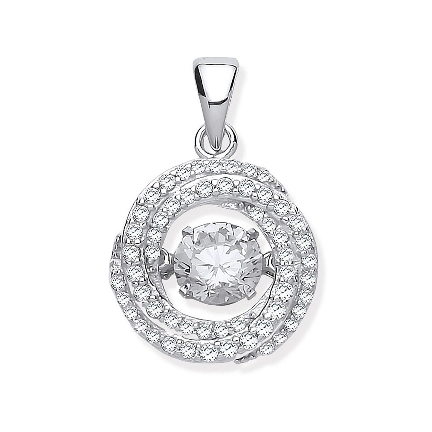 Silver Cubic Zirconia Swirl Pendant with Hanging Shimering Cubic Zirconia