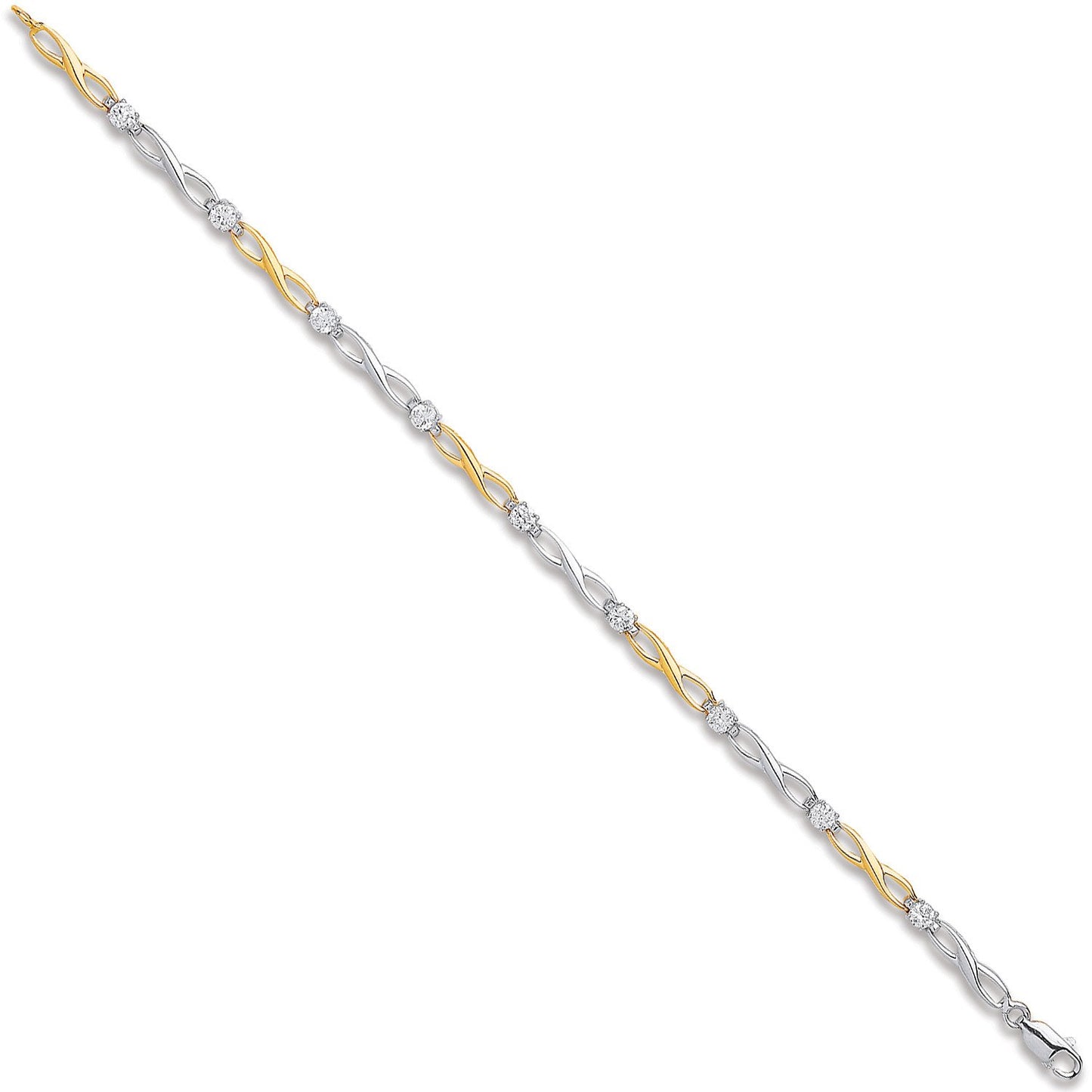 White & Yellow Gold Figure of 8 link with Cubic Zirconia Ladies Bracelet