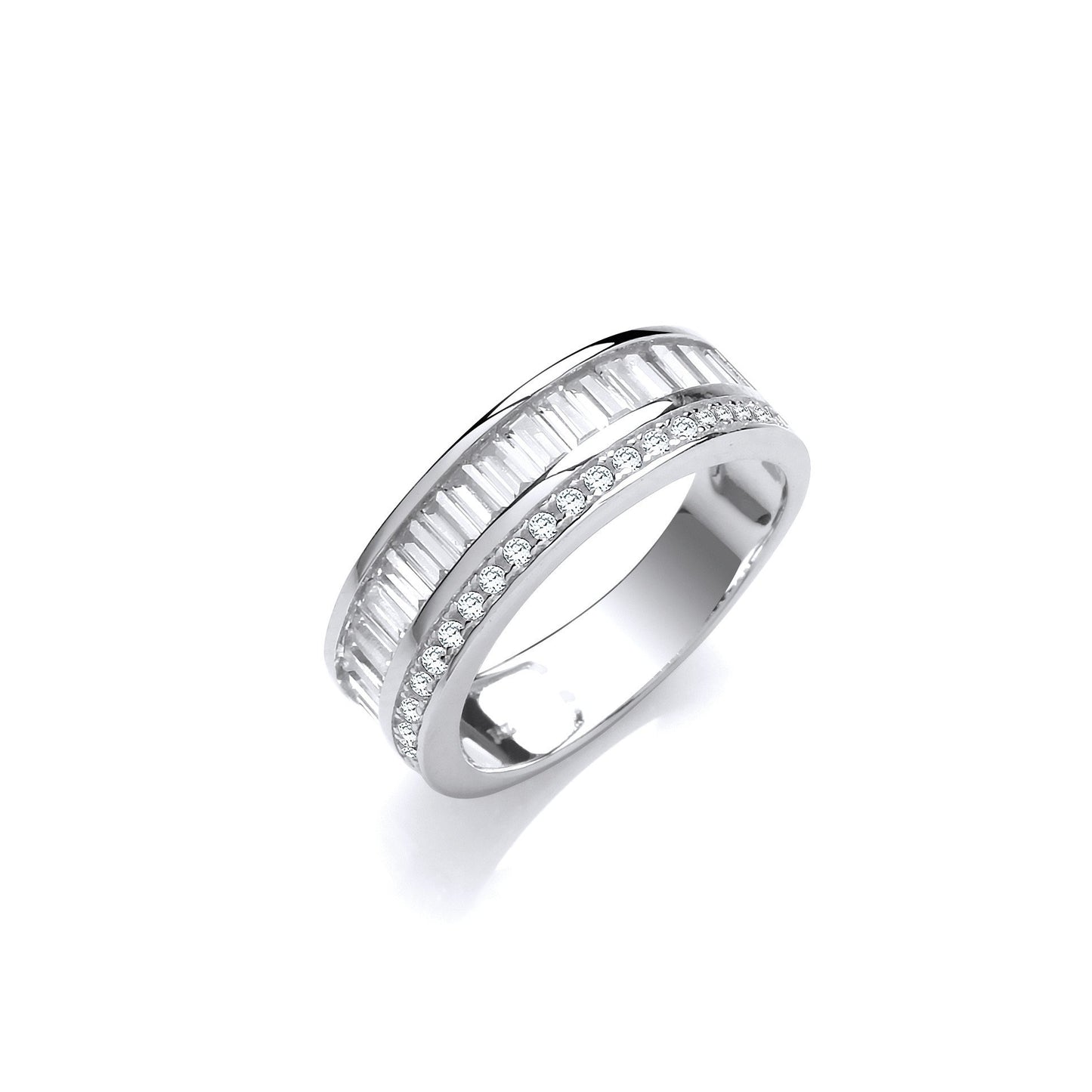 Half Eternity Baguette and Round Cubic Zirconias Silver Ring