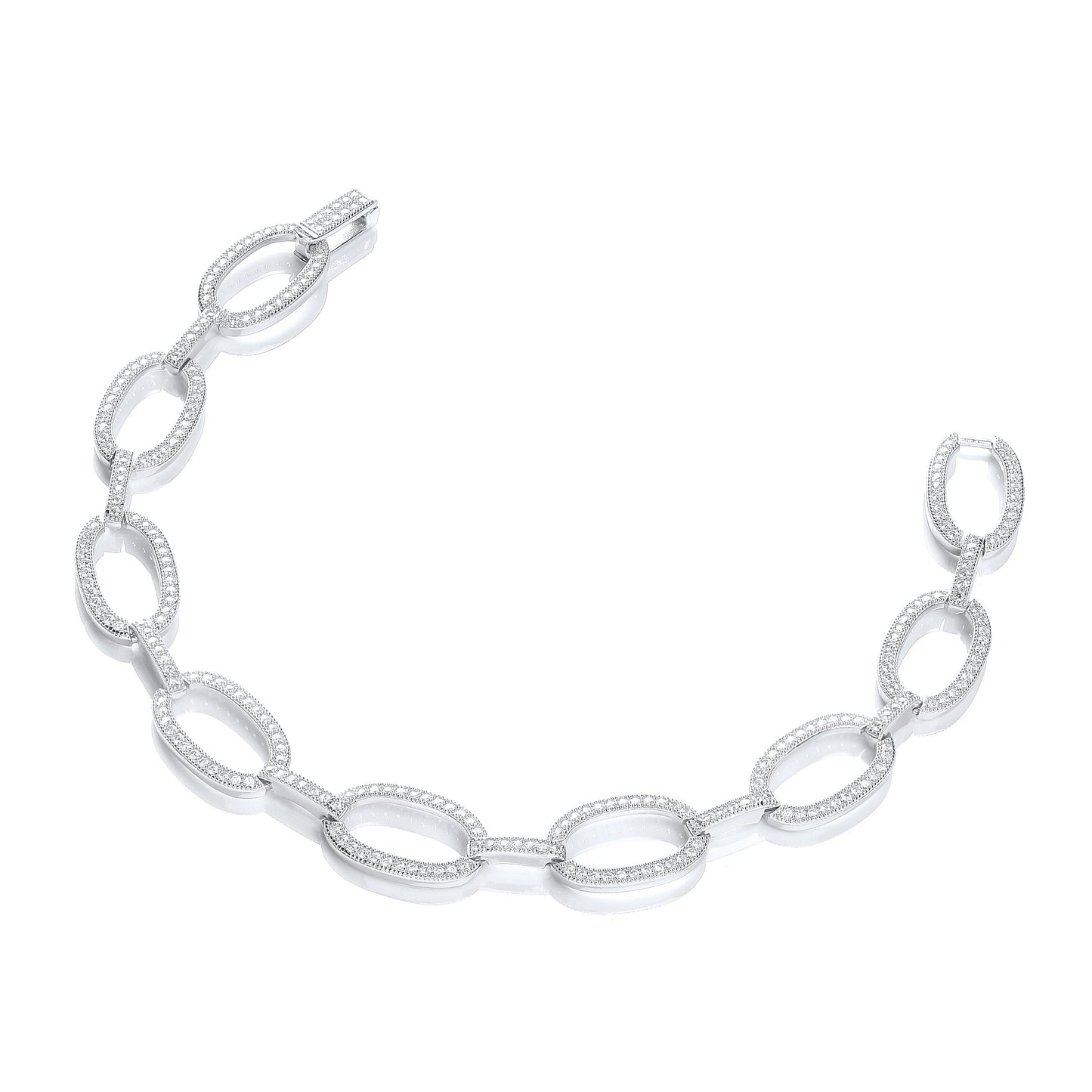 Micro Pave Oval Links 282 Cubic Zirconia Bracelet 7"/18cm