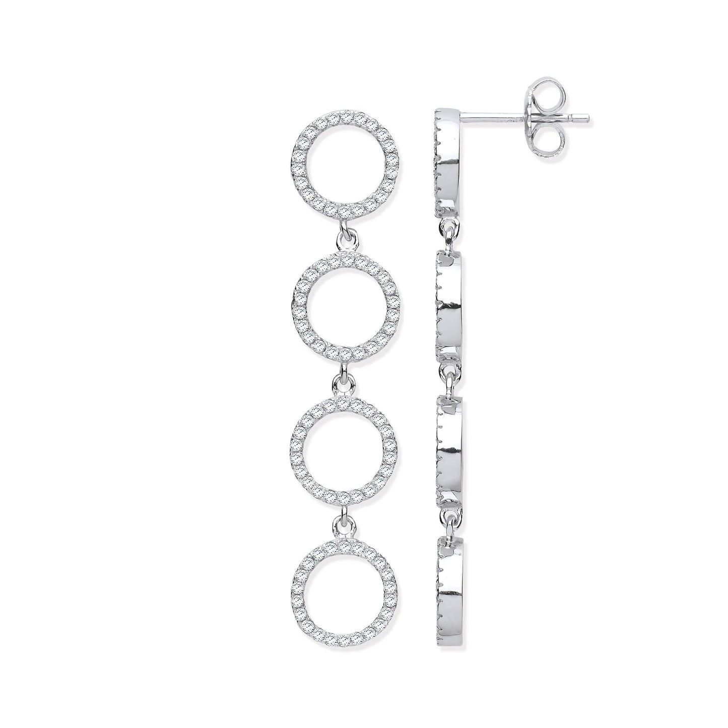 Silver Cubic Zirconia Circle of Life Long Drop Earrings