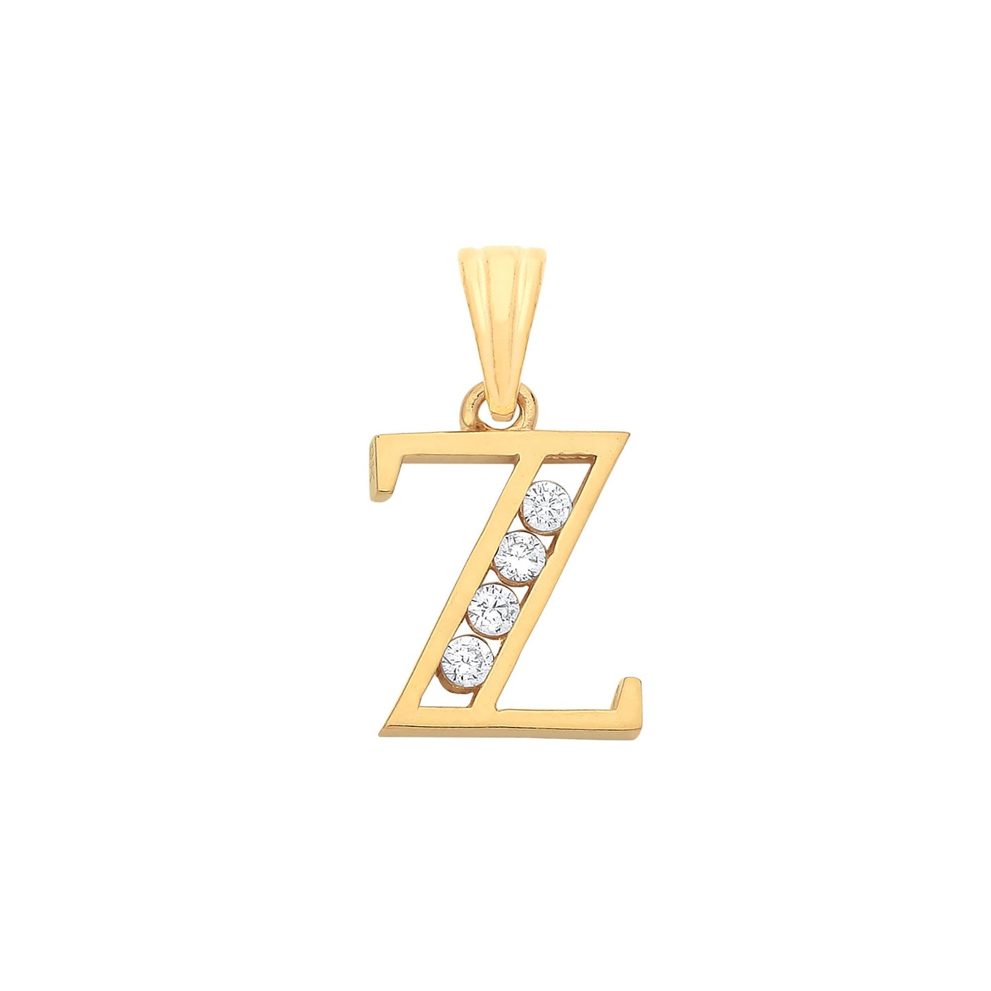 Yellow Gold Channel Set Cubic Zirconia Initial Pendants