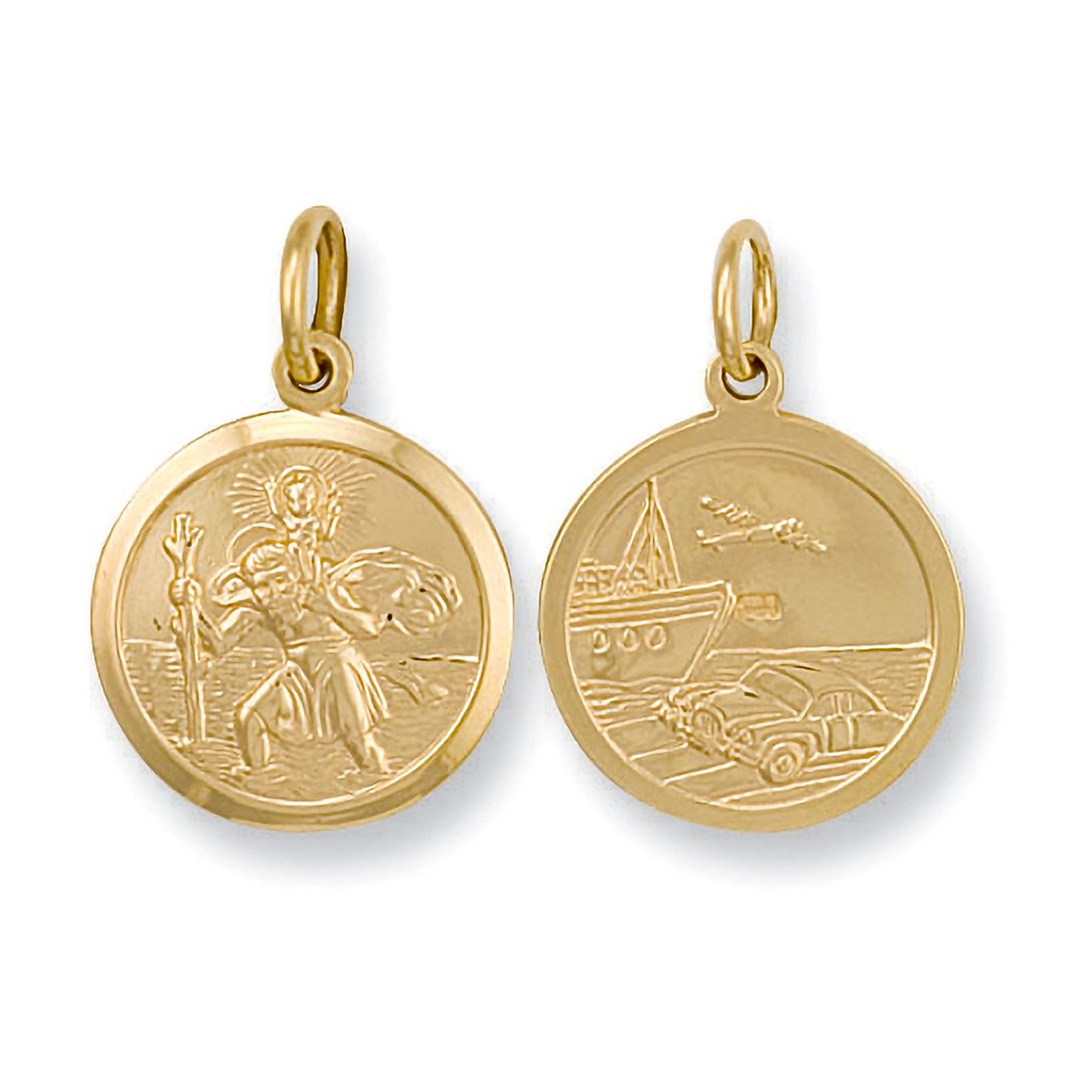 Yellow Gold Double Sided St. Christopher Pendant - 22mm