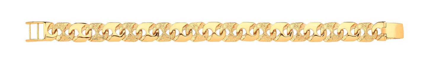 Yellow Gold 12mm Plain & Engraved Anchor Link Gents Bracelet