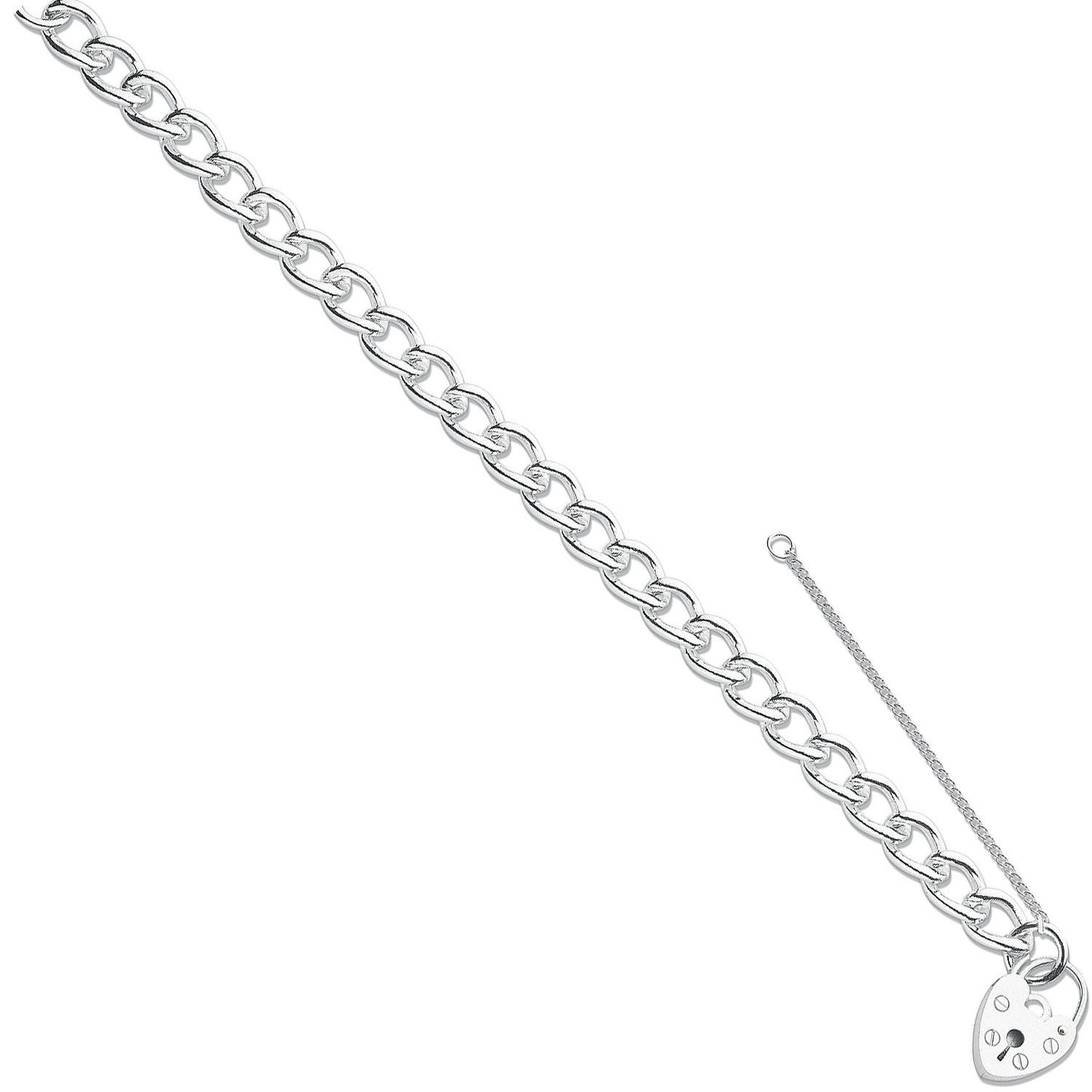 Silver Open Curb & Padlock Charm Bracelet - 22.0g