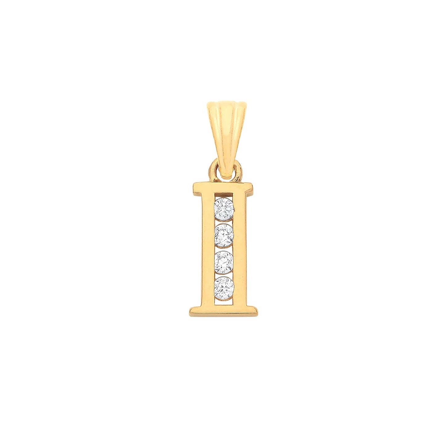 Yellow Gold Channel Set Cubic Zirconia Initial Pendants