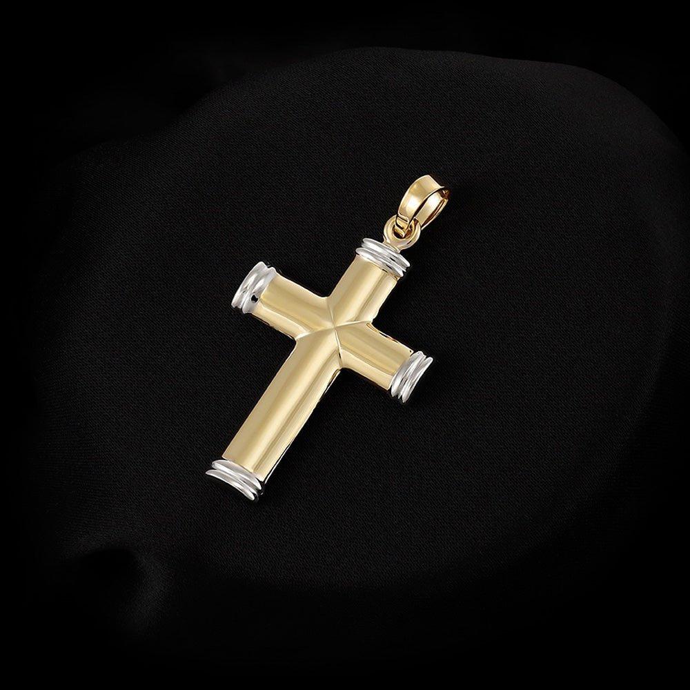 Yellow and White Gold Hollow Tube Plain Cross