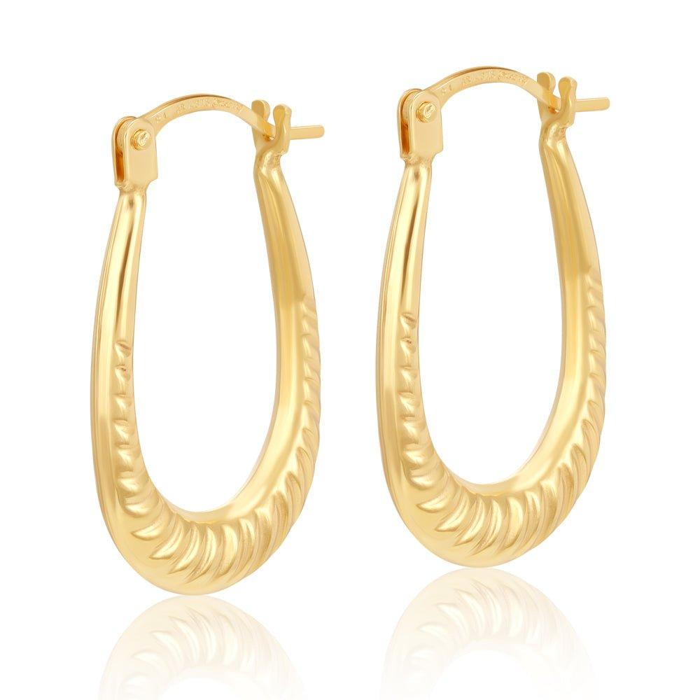 Yellow Gold Ribbed Oval Creoles (HNN-2A9889)