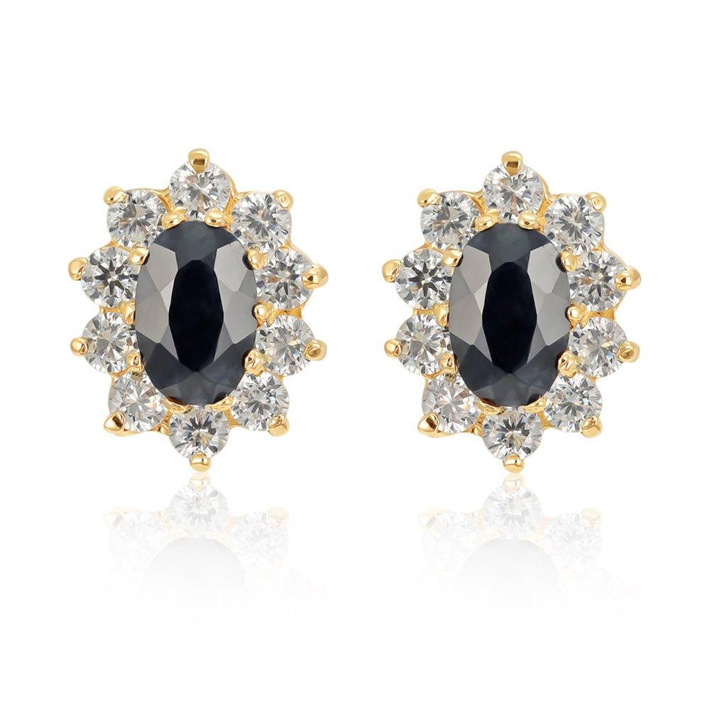 9ct Yellow Gold Black Sapphire & Cubic Zirconias Cluster Studs